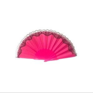 Pink + Black Lace Trim Hand Fan